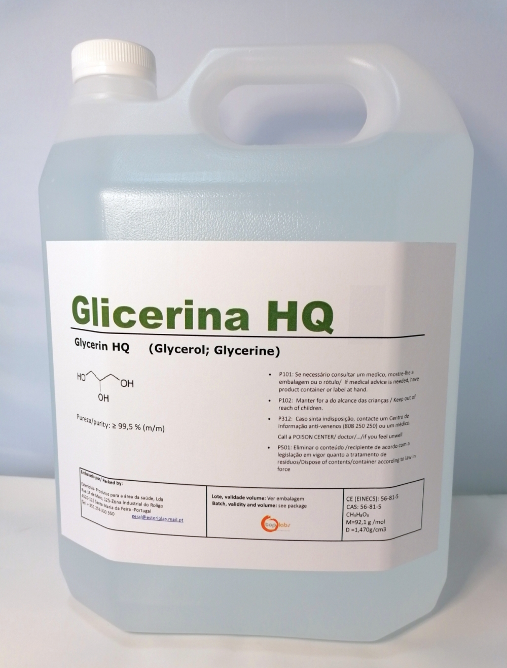 GLICERINA LÍQUIDA - High Quality (99%) - 5L, Esteriplas